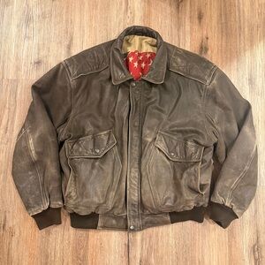 Vintage Bomber Flight Jacket MIRAGE CLASSIC Brown Leather A-2 Style Distressed L
